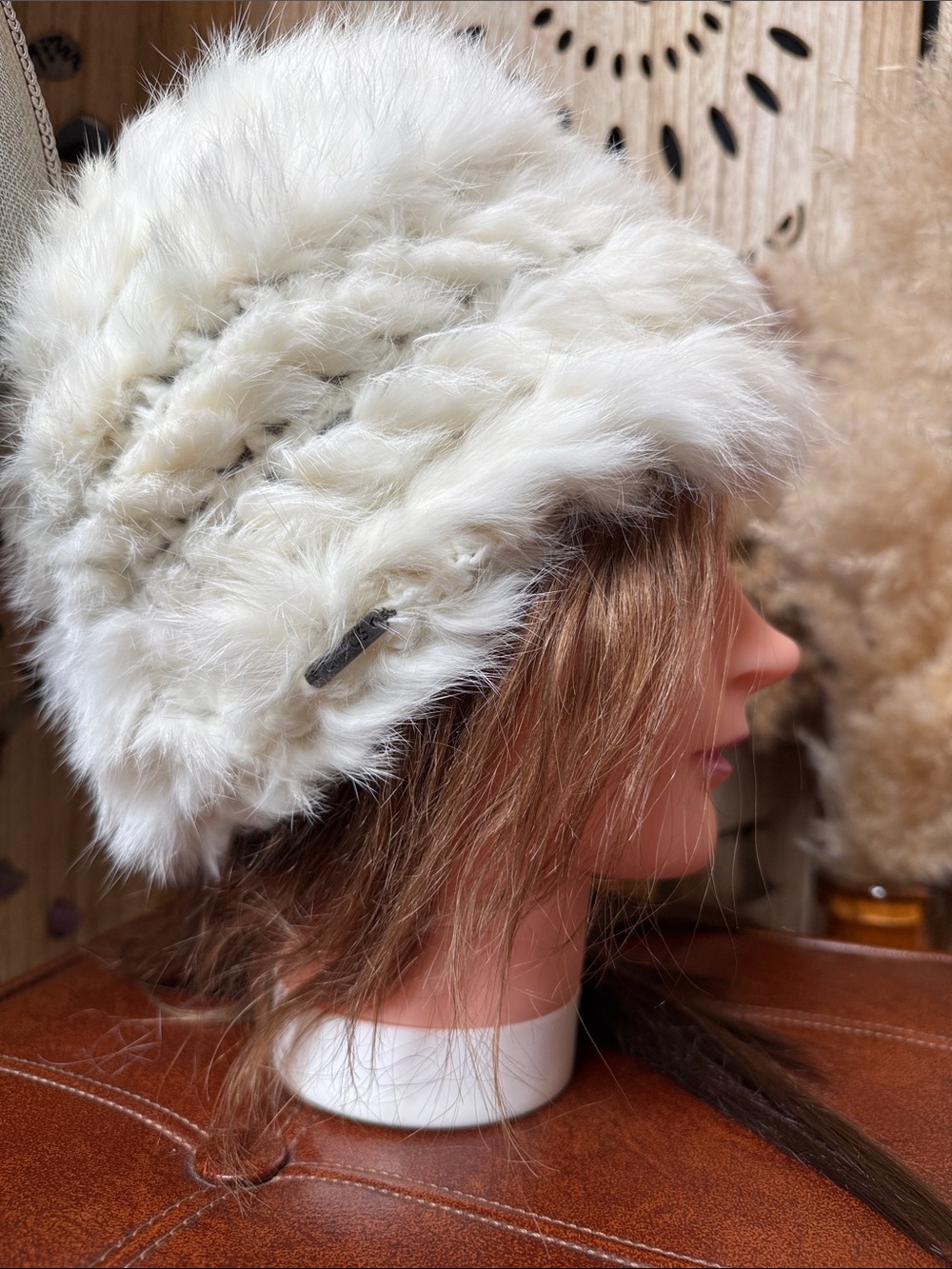 White Fur Knit Beanie